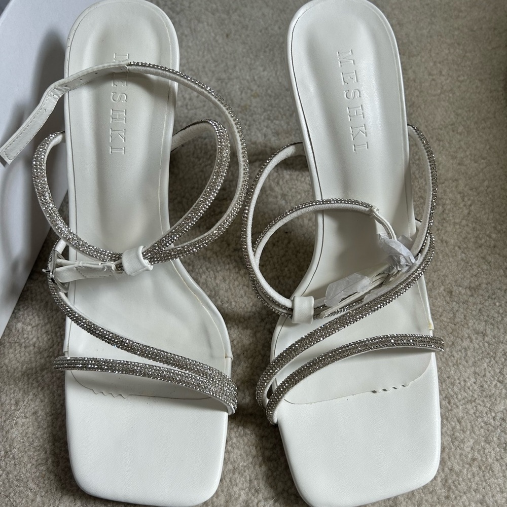 Meshki White Crystal Embellished Strappy Sandals Size 38(7.5)